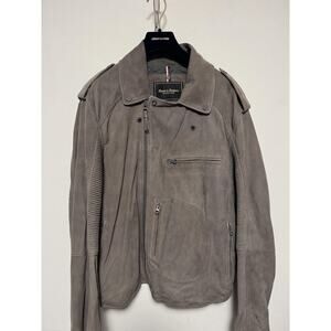 Andrew Marc Denim & Leathers Jacket Mens XL Gray Lambskin Leather Moto Biker Zip